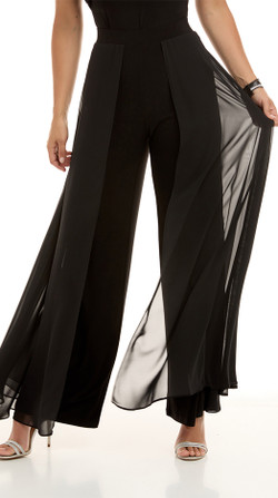 Front of the Sheer Overlay Trousers style 198256 from Frank Lyman in the color black
