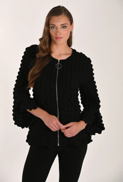 Front of the Waffle-Knit Zip Jacket style 261614 from Frank Lyman in the color black