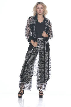 Front of the Safari Zebra Duster Jacket style SFL-001 from Kokomo in the black/zebra print