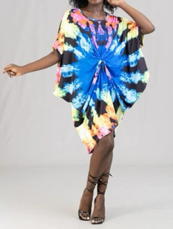 Front of the Tie-Dye Butterfly Dress style CHH-22074 from Neelam Fashions in the multicolor print