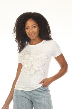 Front of the Bling T-Shirt with Flowers style Z13470 from AZI Jeans in the color white