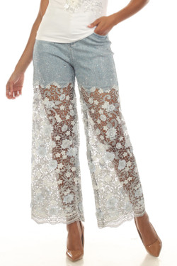 Front of the Blingy Lace Bottom Jeans Z13480 from AZI Jeans in the color denim