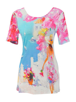 Front of the Summer in Santorini Lace Back Top style 26602 from Dolcezza in the multicolor print