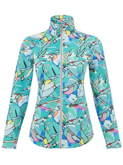 Front of the Half Moon Morning Long Sleeve Zip Jacket style 36263 from Dolcezza in the multicolor print