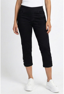 Front of the Mod Pop Grommet Capris style P19BLKWG from Ethyl in the color black