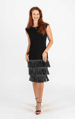 Front of the Studded Fringe Tank Dress style FC261343 from Fashion Concepts in the color black