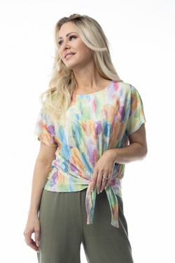 Front of the Pastel Print Side Tie Top style 667-4955 from Pure Essence in the multicolor print
