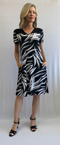 Front of the Short Sleeve A-line Pocket Dress style 207245 from Soft Works in the colors black and white