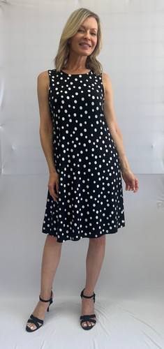 Front of the Polka-Dot Sleeveless A-line Dress style 207253 from Soft Works in the colors black and white