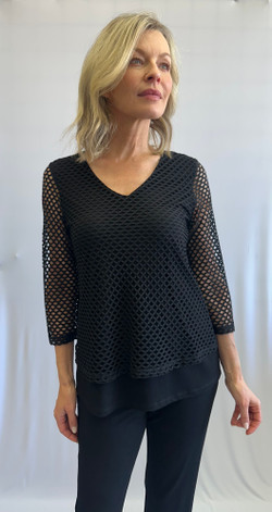 Front of the Mesh Overlay 3/4 Sleeve Top style 202316 from Soft Works in the color black