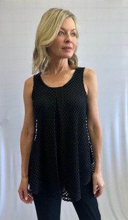 Front of the Mesh Overlay Split Front Tank style 202317 from Soft Works in the color black