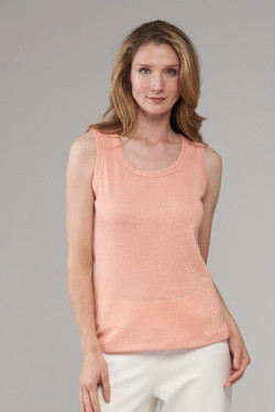 Front of the Metallic Rib Knit Tank style BCT8767TKB from Insight in the color peach