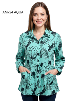 Front of the Aqua Shirt Jacket with Pockets style AM724 from Creation