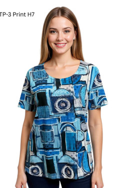 Front of the Blingy Geo Abstract Print T-Shirt style GTP-3-H7 from Creation in the color blue/multi