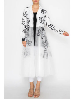Front of the Contrast Blazer Jacket w/ Mesh Tulle style 4773 from Origami in the color ivory