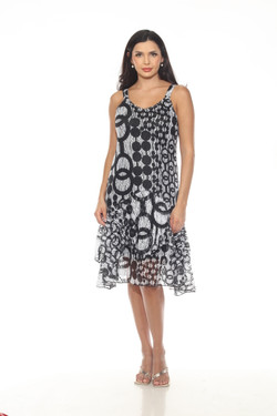 Front of the Polka-Dot Print Lace Dress style D9620-6462 from Tango Mango in the colors black and white