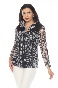 Front of the Lace Polka-Dot Zip Jacket style T6846-6462 from Tango Mango in the colors black and white