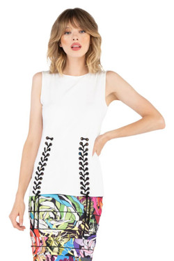 Front of the Scoop Neck Lace Up Top style T12575 from Eva Varro in the colors ivory and black