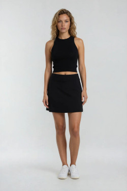 Front of the Pocket Skort style S12464 from Eva Varro in the color black