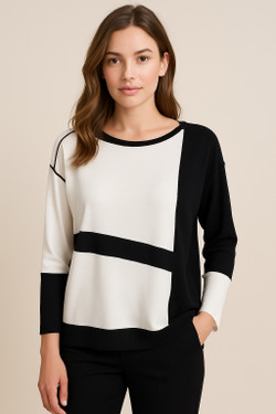 Front of the Black & Ivory Color Block Tunic style T12845 from Eva Varro