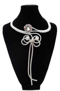 Rhinestone Bow Silver Twist Wire Necklace SKU 30701 from Jeff Lieb