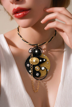 Black & Gold Textured Twist Wire Necklace SKU 30735 from Jeff Lieb