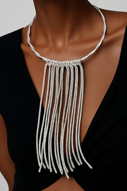 Rhinestone Tassels Silver Twist Wire Necklace SKU 30747 from Jeff Lieb