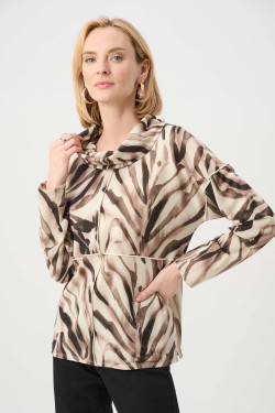 Front of the Lurex Sweater Animal Print Boxy Tunic style 263208 from Joseph Ribkoff in beige/multi print