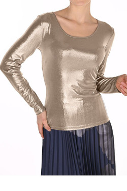 Front of the Metallic Long Sleeve Top style 269311 from Frank Lyman in the color gold