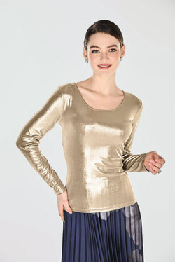 Front of the Metallic Long Sleeve Top style 269311 from Frank Lyman in the color gold
