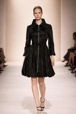 Front of the Rhinestone Zip Bubble Coat-Dress style F26008 from Samuel Dong in the color black