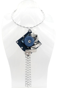 Denim Blue Chain Link Statement Twist Wire Necklace SKU 31222 from Jeff Lieb