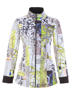 Front of the Fragments Print Zip Jacket style 76725 from Dolcezza in the colors lime and black
