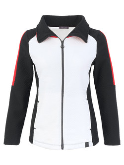 Front of the Contrast Stripe Zip Jacket style 76107 from Dolcezza in the colors black and white
