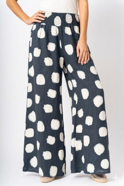 Front of the High Waisted Polka-Dot Pants style 733DOT from Look Mode in the color navy