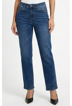 Front of the Straight Leg Bling Hem Jeans style Z75MEDTS from Ethyl in the color blue