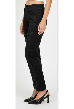 Side of the Bling Front Pull On Straight Jeans style P46BLKS from Ethyl in the color black