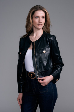 Front of the Pleather Cropped Jacket style BCJ0917 from Insight in the color black