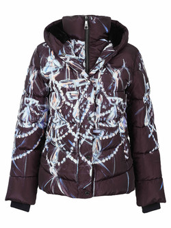 Front of the Chandelier Puffer Zip Coat style 76832 from Dolcezza in the multi print