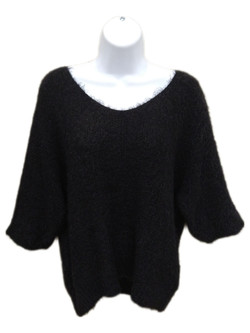 Front view of the Fuzzy Half Sleeve Sweater from Look Mode in the color black