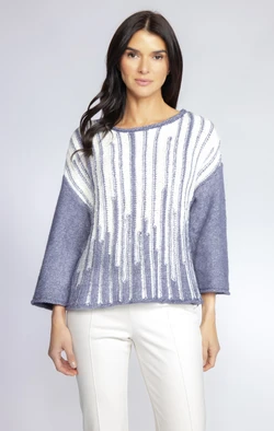 Front of the Cloud Nine Knit Pullover Top style 842778 from Olivia in the color denim