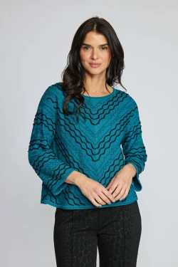 Front of the Chevron Wave Print Sweater Top style 901711 from Olivia in the color teal