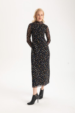 Front of the Juliette Dot Dress style 425-14025 from Isle in the rainlight print