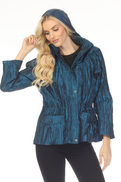 Front of the Crinkle Cinch Waist Jacket style J2658W-5 from Oopera in the color electric blue