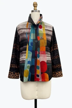 Front of the Multi-Pattern Long Sleeve Jacket style 5182 from Damee in the multi print
