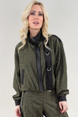 Front of the Long Sleeve Short Zipper Jacket style C14 from Michael Tyler in the colors olive and black