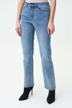 Front of the Straight Leg Jeans with Bling from Joseph Ribkoff in the color medium blue