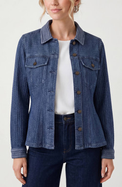 Front of the Fit N Flare Trucker Jacket style LM1C40DXC from Liverpool in the color blue doris
