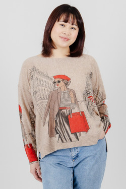 Front of the Fashion Girl Hi-Low Sweater Top style 262758 from Funsport in the multi print