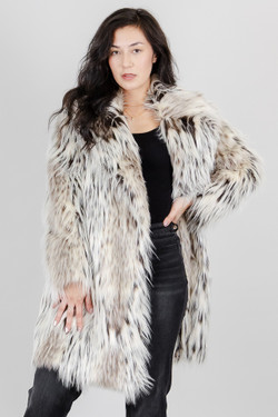 Front of the Snow Lynx Faux Fur Coat style 262550 from Funsport in the multi print